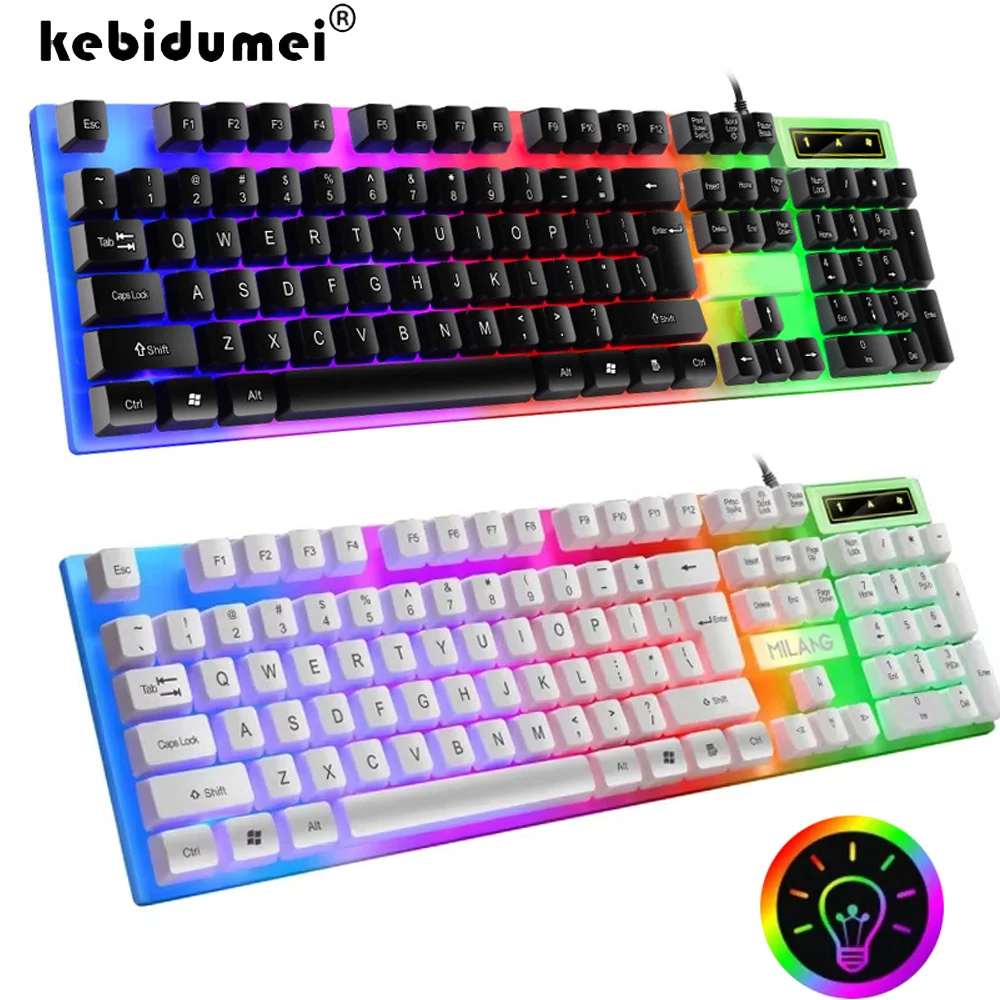 Teclado mecânico retroiluminado com 104 teclas, teclado para jogos com fio, teclado luminoso à prova d'água para gamer, pc, laptop, escritório
