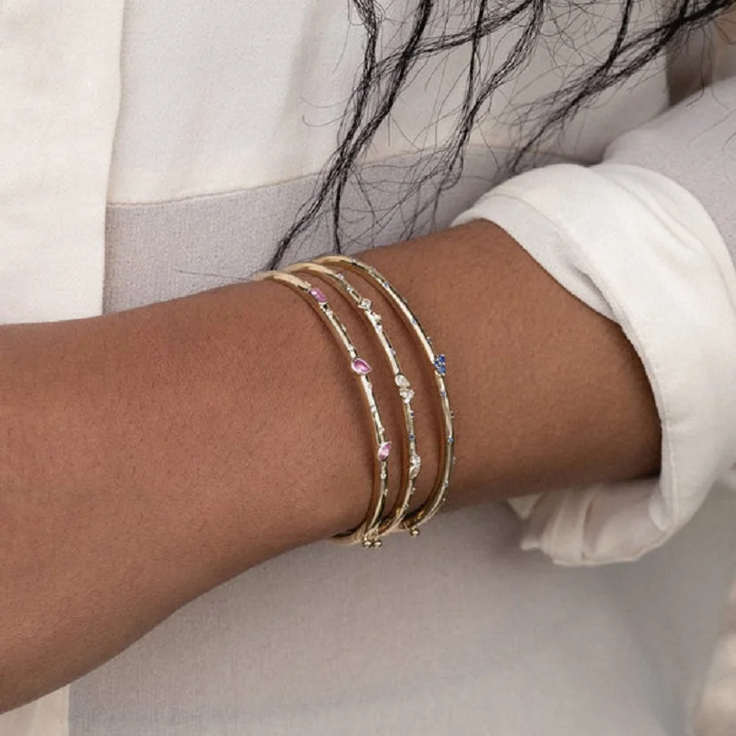 2Gold Plated Fashion Women Band Bangles Paved Bling Cubic Zirconia CZ Wedding Party Delicate Jewelry Gift