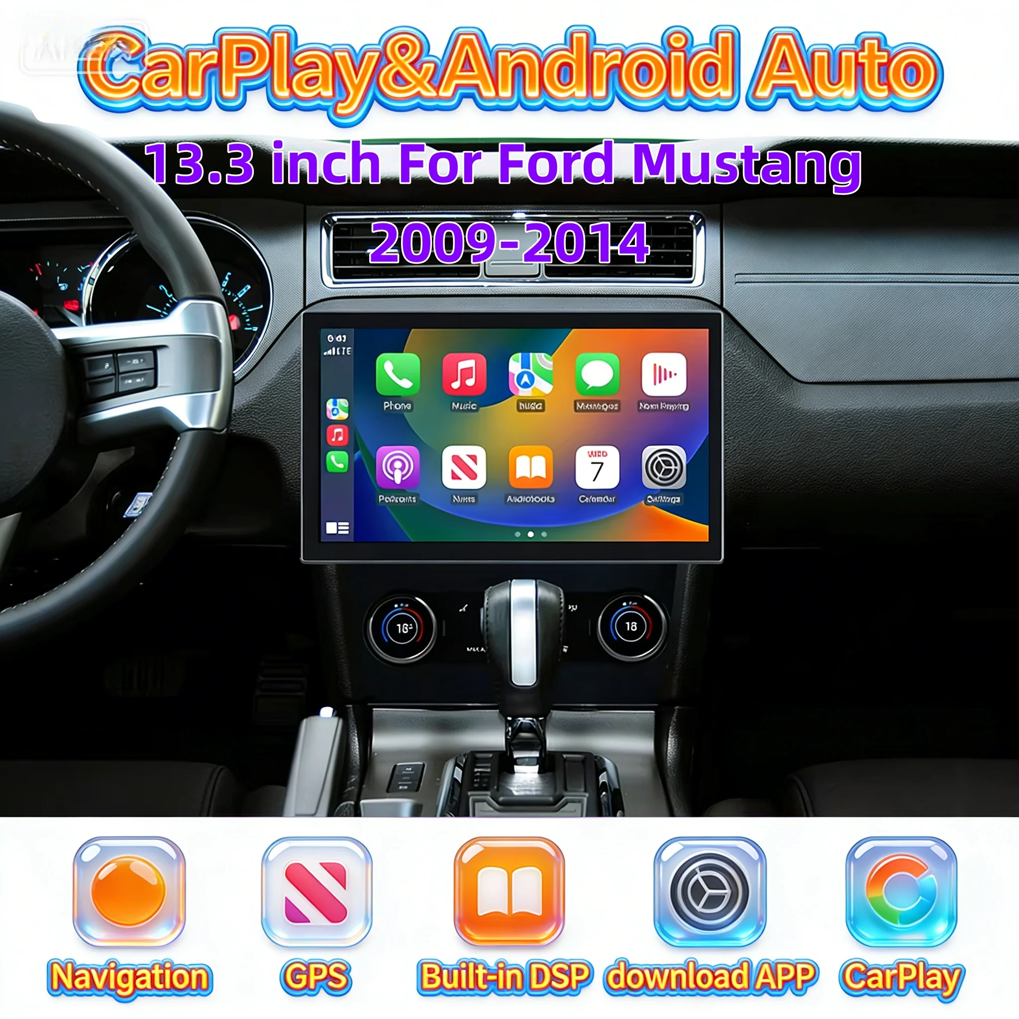 

13.3'' Android беспроводной CarPlay Auto для Ford Mustang 2009-2014, мультимедийная система с Bluetooth, GPS-навигация, головное устройство, автомобильный GPS-навигатор