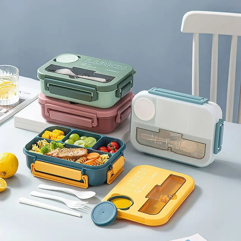 1300ML Compartment Portable Lunch Box Kids Students Office Bento Box With Fork and Spoon Microwave Food Storage Container