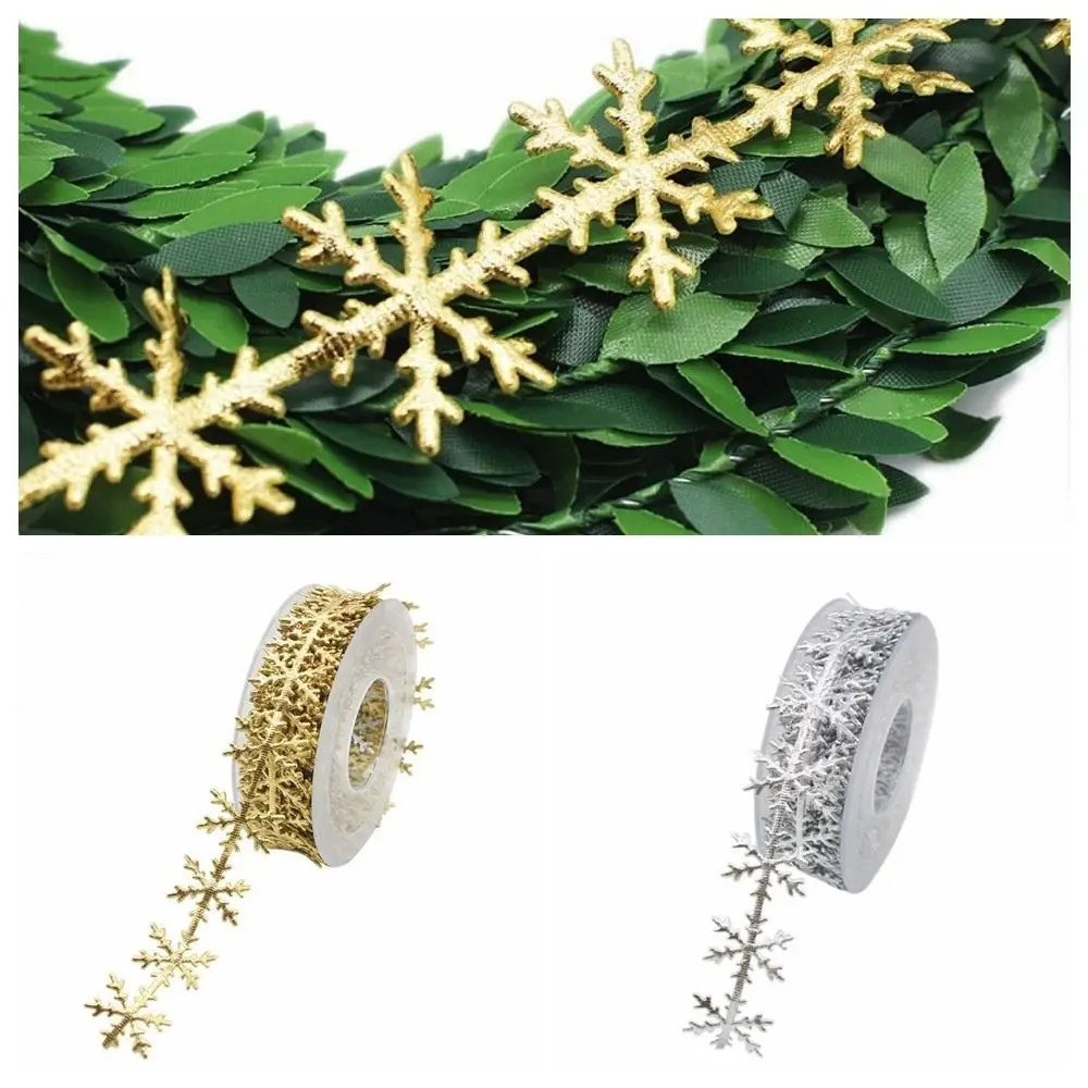

Imitation leather Snowflake Ribbon Gold/Silver 10M Embossed Ribbon Christmas Accessories DIY Fake Snowflake Christmas Decoration