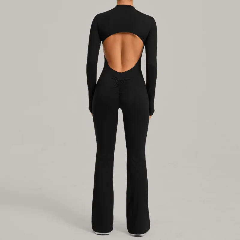Women's Seamless Yoga Jumpsuits Sports Fitness Gym One-piece Long-sleeves Hip-Lifting Beauty Back Workout Training Bodysuits