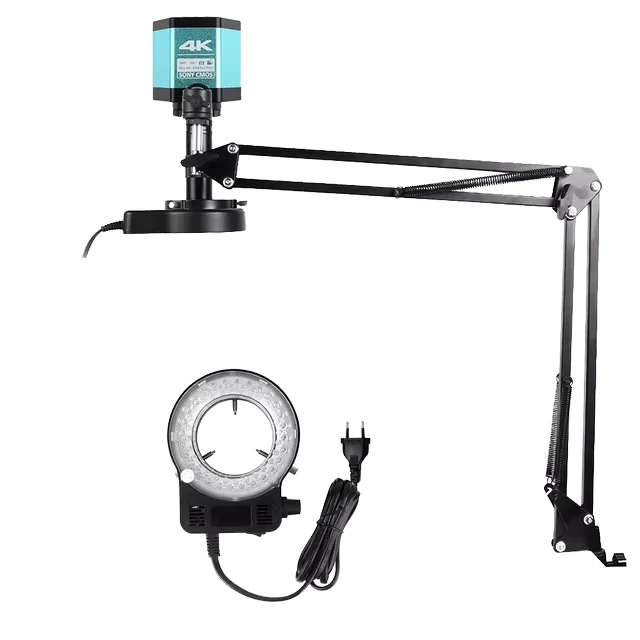 SANQTID Monocular Electronic Microscope with 4K Camera LED Ring Light and Stand