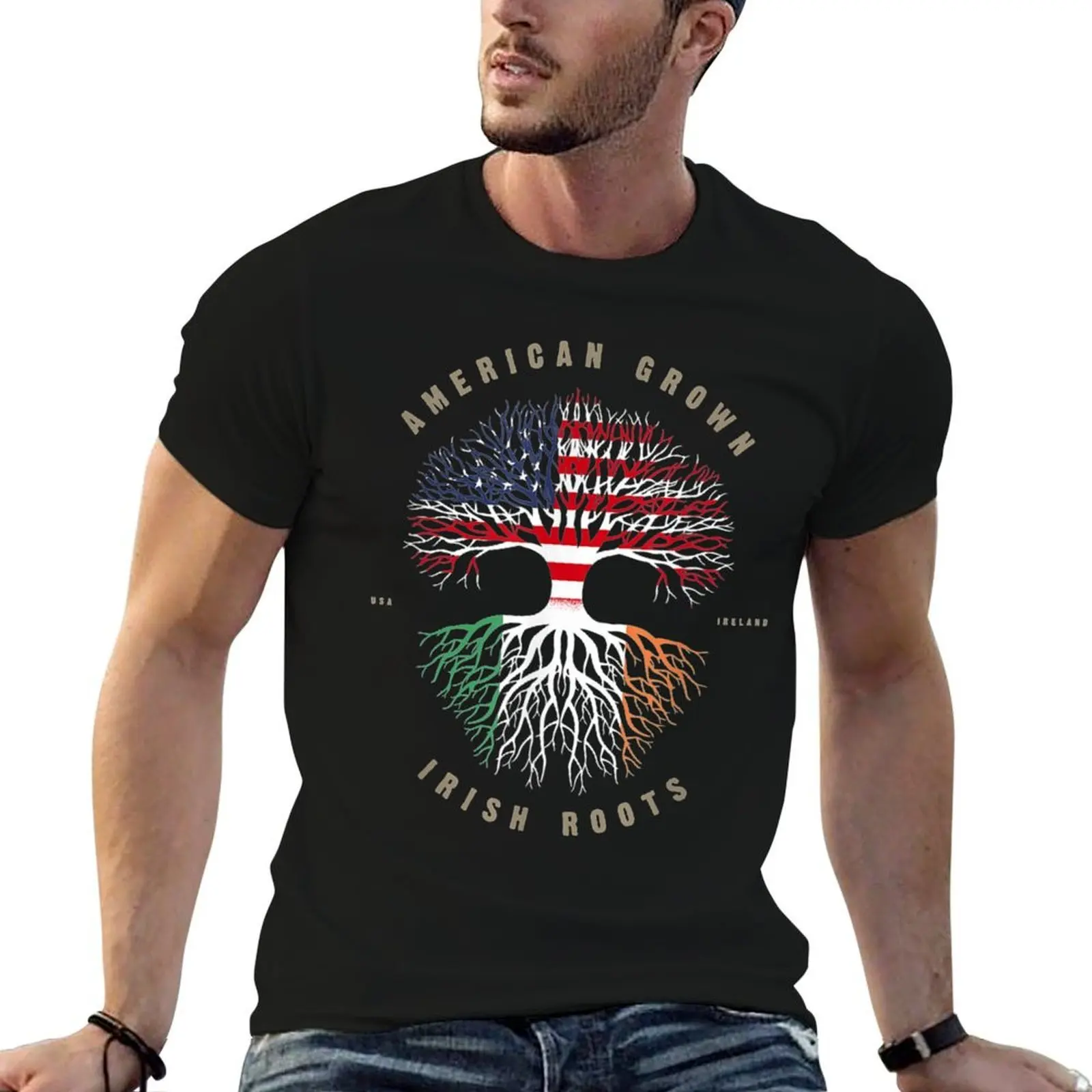 American Grown Irish Roots Ireland Flag . . T-Shirt customizeds new gifts and t-shirts t shirt men 100℅ cotton