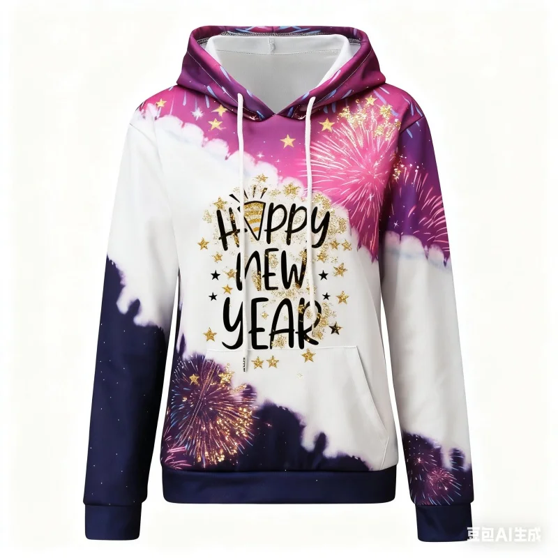 ثلاثية الأبعاد مطبوعة السنة الجديدة هوديي للرجال النساء الألعاب النارية سحابة نمط البلوز بلايز عادية المتضخم البلوفرات طويلة الأكمام هوديس