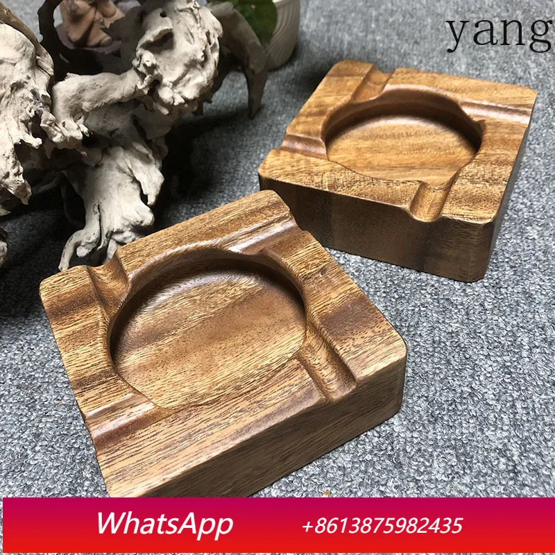 Yjq walnut ashtray solid wood cigar ashtray large living room office simple ornament