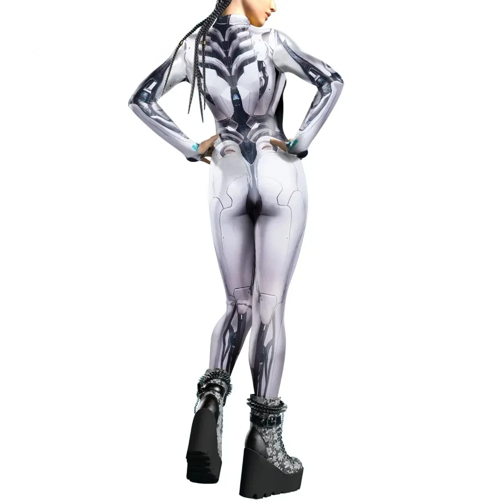 Adult Women Jumpsuit Steampunk Armor Printed Cosplay Costumes Halloween Carnival Party Spandex Zentai Outfit