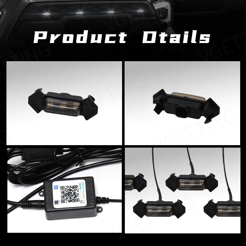 Car Eagle Eye LED Grill Light Universal Daytime Running RGB APP Control Grille Lighting Central Grid Off Road Warning Punch Free