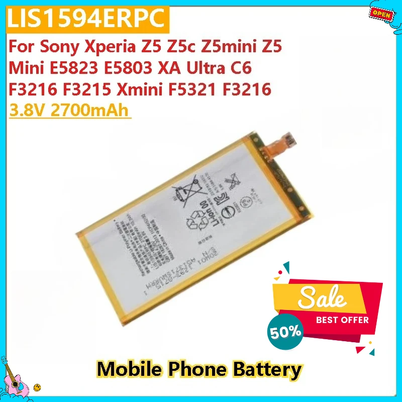 

Новый аккумулятор для мобильного телефона 3,8 В 2700 мАч LIS1594ERPC для Sony Xperia Z5 Z5c Z5mini E5823 E5803 XA Ultra C6 F3216 F3215 Xmini F5321