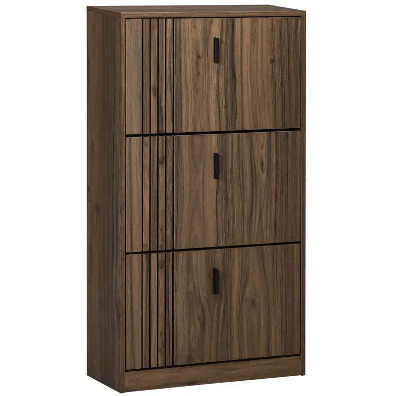 Meuble à chaussures à 3 battants, grande capacité 18 paires, pour entrée, couloir, salon, 63 x 24 x 117 cm, noyer foncé