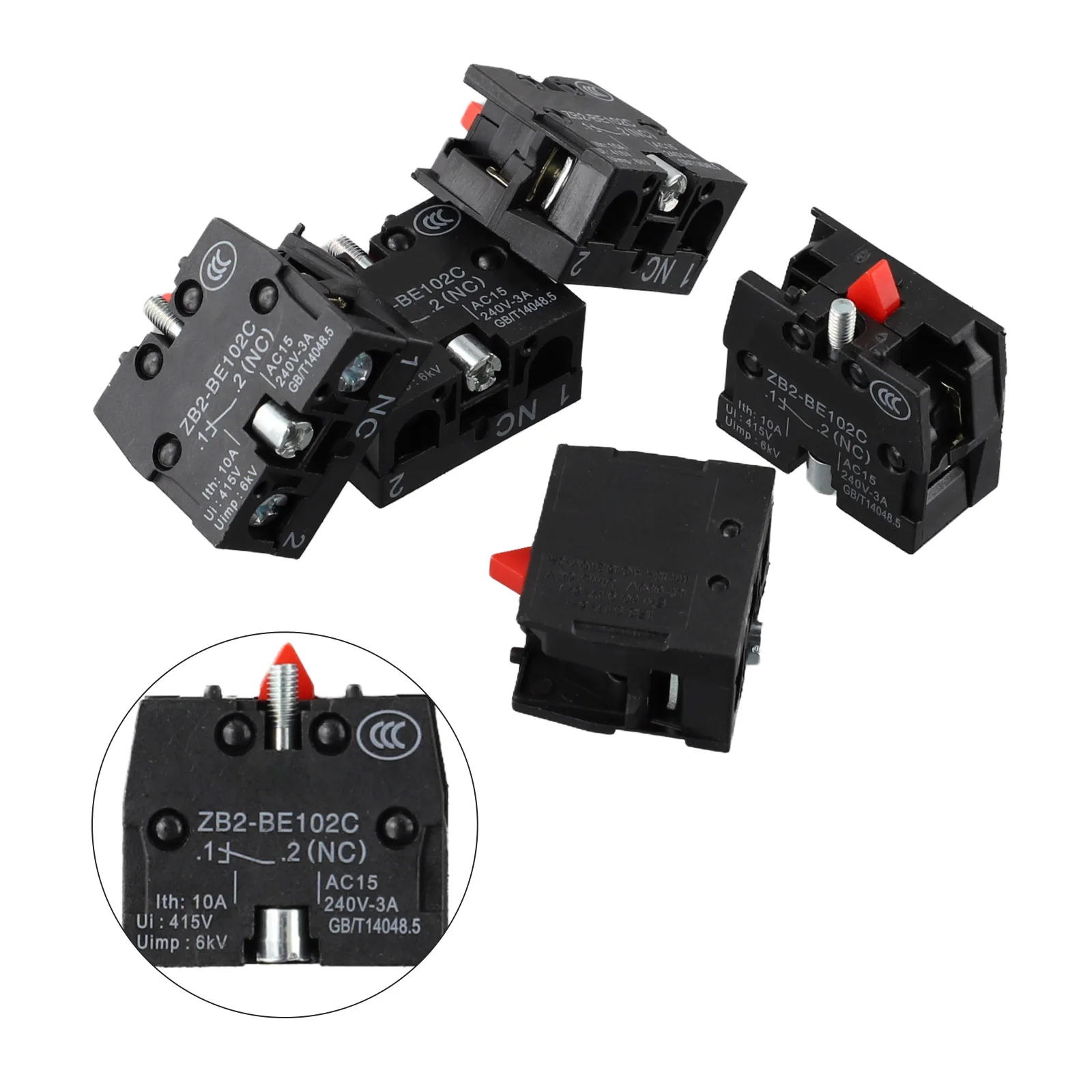 Five Pieces 10A 415V for zb2 BE101C and BE102C NO Push Button Joystick Switch 22mm Mount Hole for Industrial Control Panels
