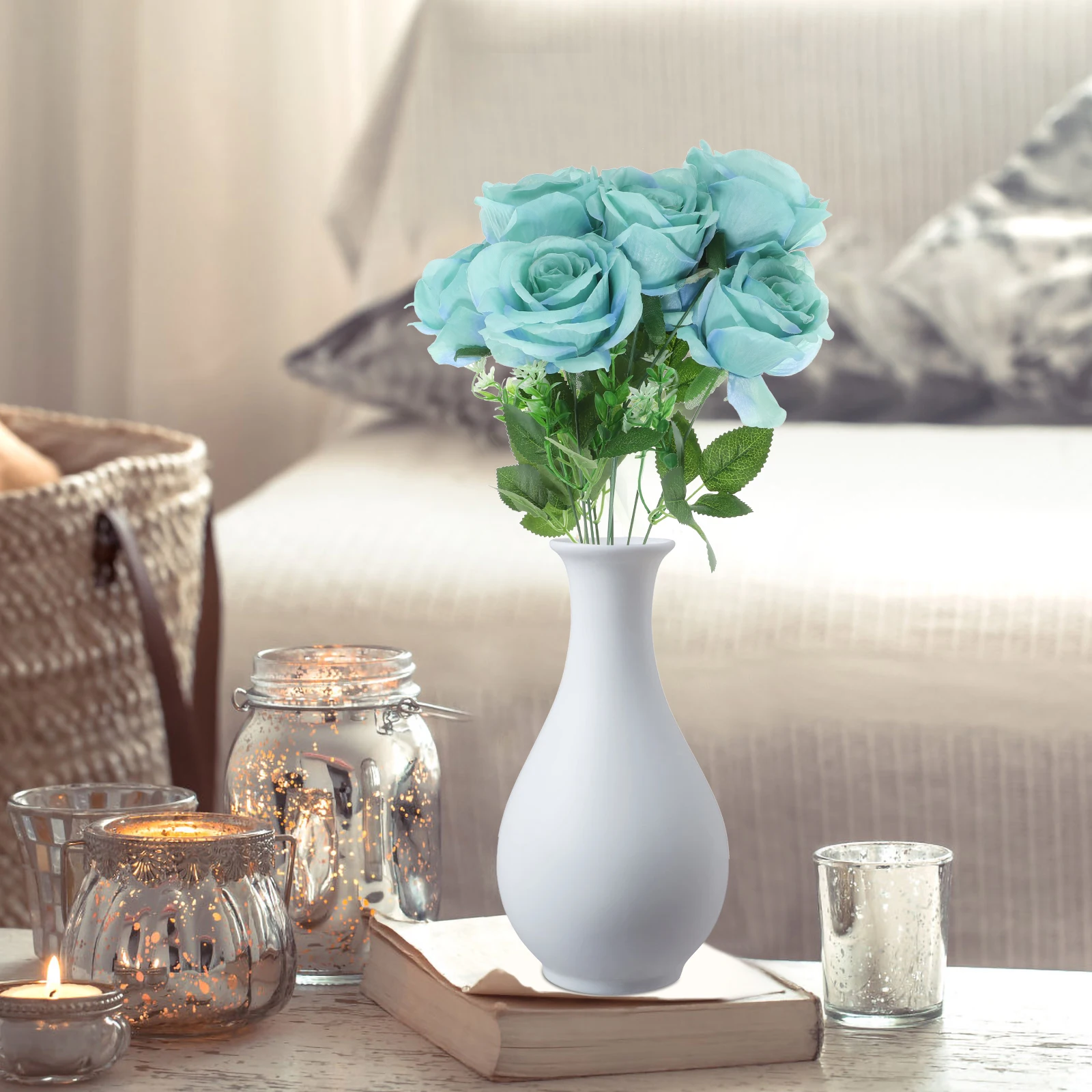 

Fake Rose Flower Bunch Artificial Silk Roses Realistic Desktop Decor Home Office Flower Bouquet Silk Roses Office Decorations