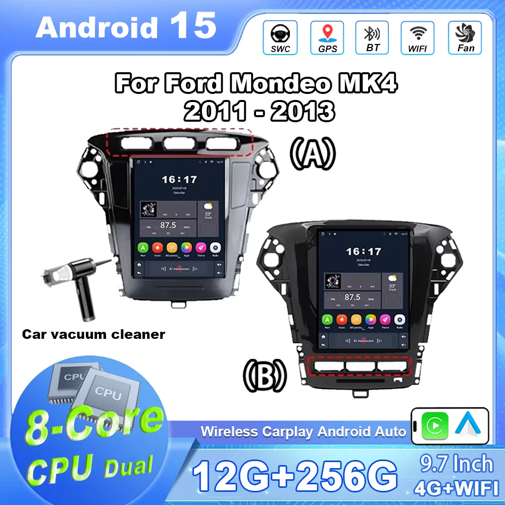 

9,7-дюймовый Android 15 для Ford Mondeo MK4 2011-2013, автомобильный радиоприемник, мультимедийный видеоплеер, навигация, GPS, 4G, беспроводной Carplay QLED BT