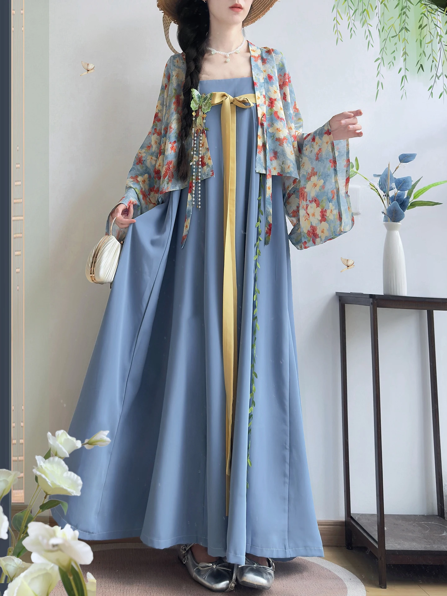 Qingchuan Hanfu Original Women's Fozen Temple Sleeveless Dress Commuter Hanfu Summer National Style Gown Set