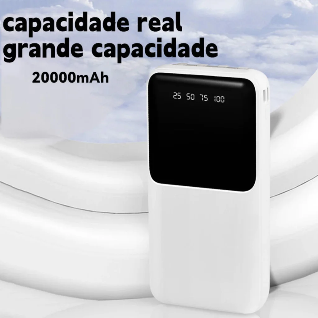 Power Bank 20000mAh Carregador Portátil com 4 Portas USB e Display Digital, Carregamento Rápido para Celular e Tablet