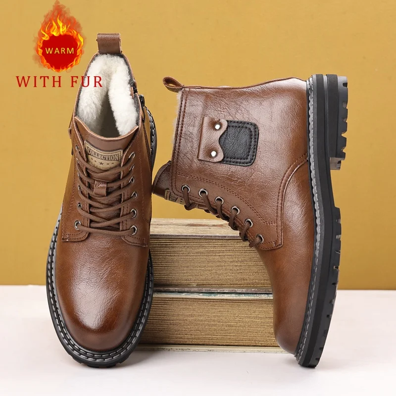 

Осенние и зимние теплые ботинки. Удобный уличный стиль. Классические повседневные офисные и деловые черно-коричневые кожаные туфли, универсальные.