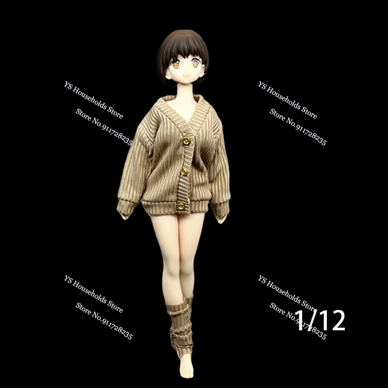 1/12 Vrouwelijke Soldaat Gebreide Trui V-hals Top Halflange Sokken Beenbedekking Kleding Set Accessoire Voor 6 "Action Figure Azone Body