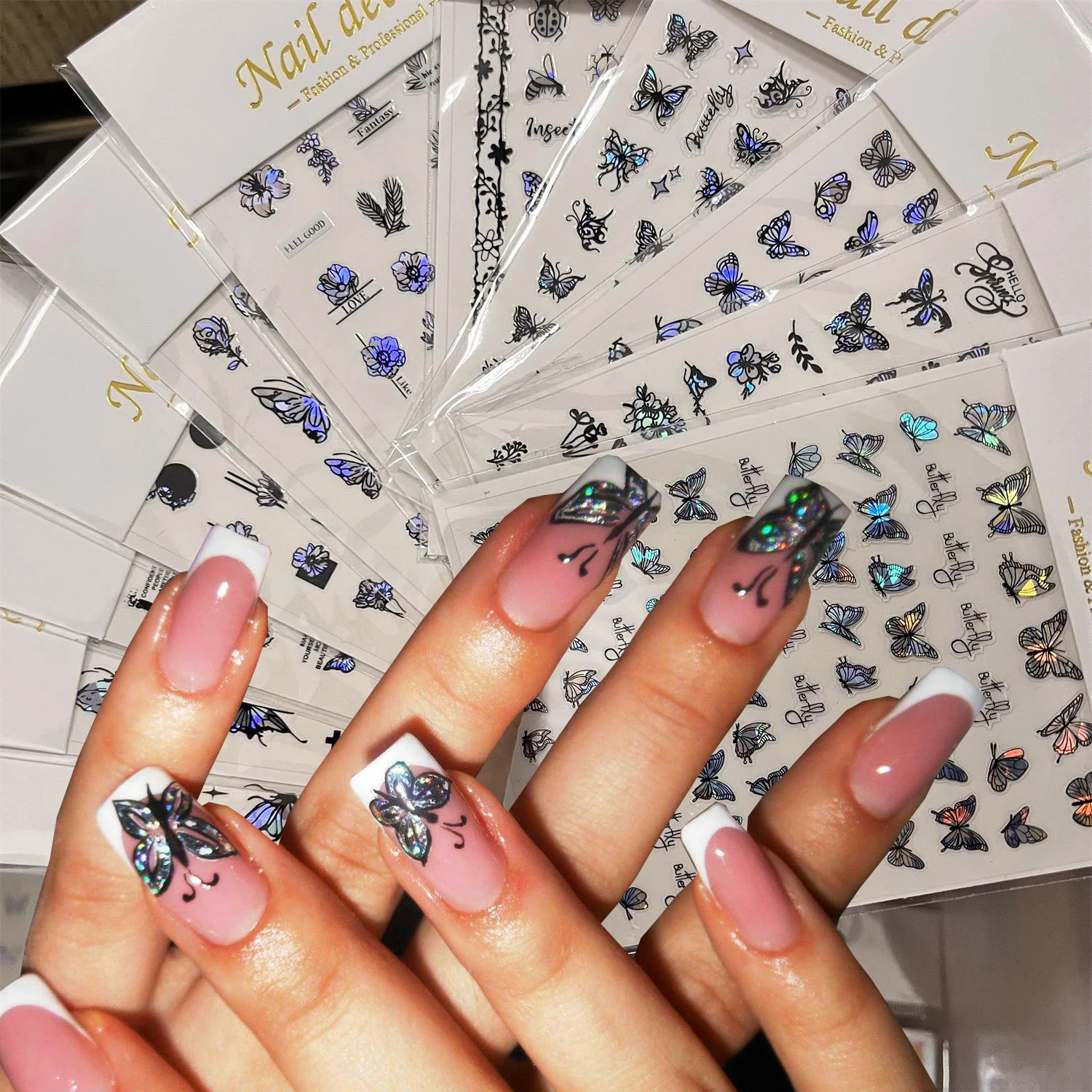 12 stuks glanzende 3D holografische vlinder nail art stickers zelfklevende laser glitter nagel ontwerp folie DIY manicure decor nail art