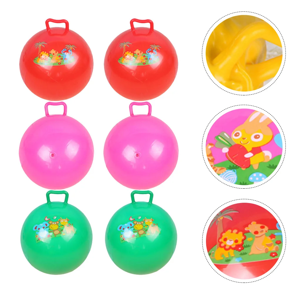 6 Pcs Pat The Ball Jumping Hopping Childrens Toys Handle Bouncy for Kids Cartoon Pattern