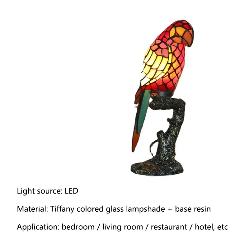 ASHER Tiffany Parrot Table Light LED Creative Fine Color Glass Desk Lamp For Home Living Room Study Bedside Decor