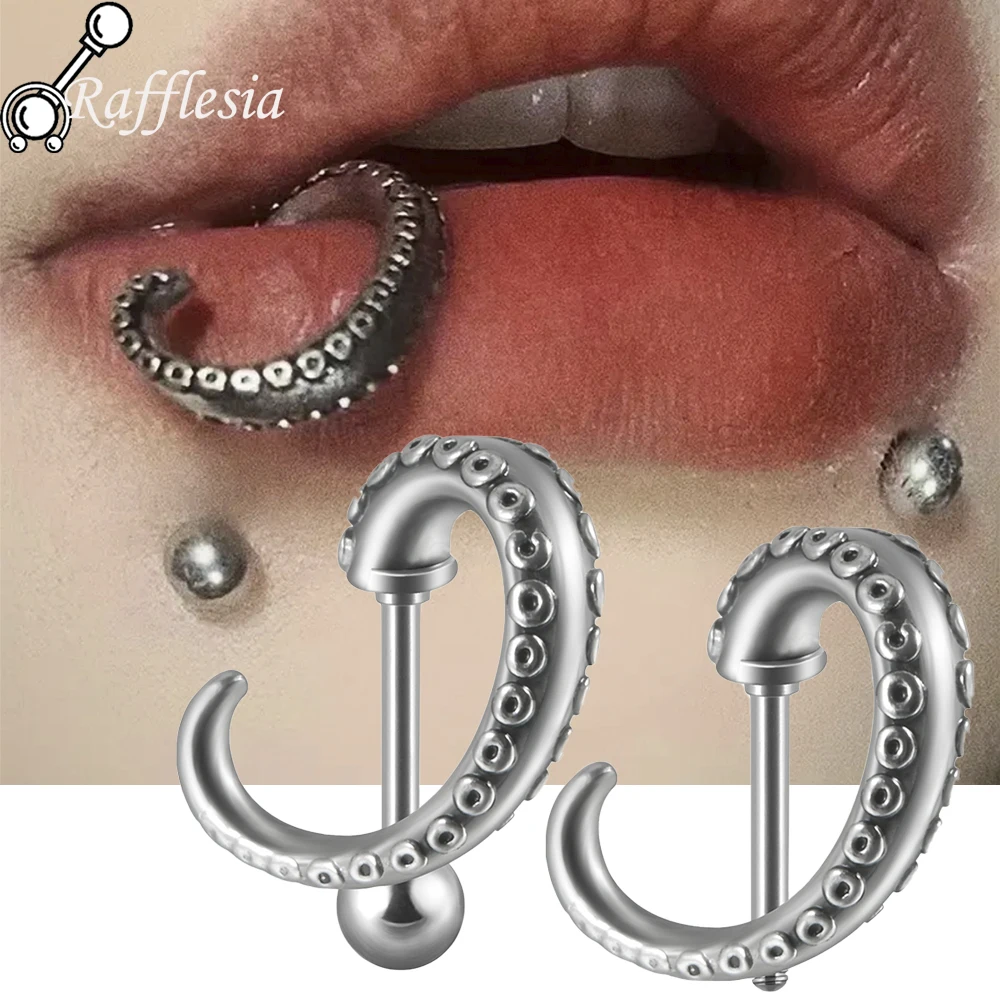 Rafflesia Surgical Steel Squid Beard Lip Nails Punk Style Tentacle Straight Earrings Piercing Jewelry