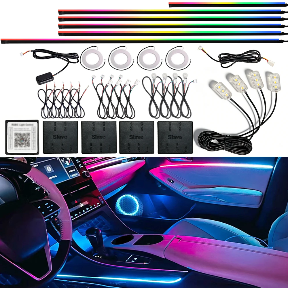 

Universal Symphony Car LED Ambient Light RGB Car Interior Acrylic Light Guide 6/10/14/22/18 in1 Decoration Atmosphere Light Kit