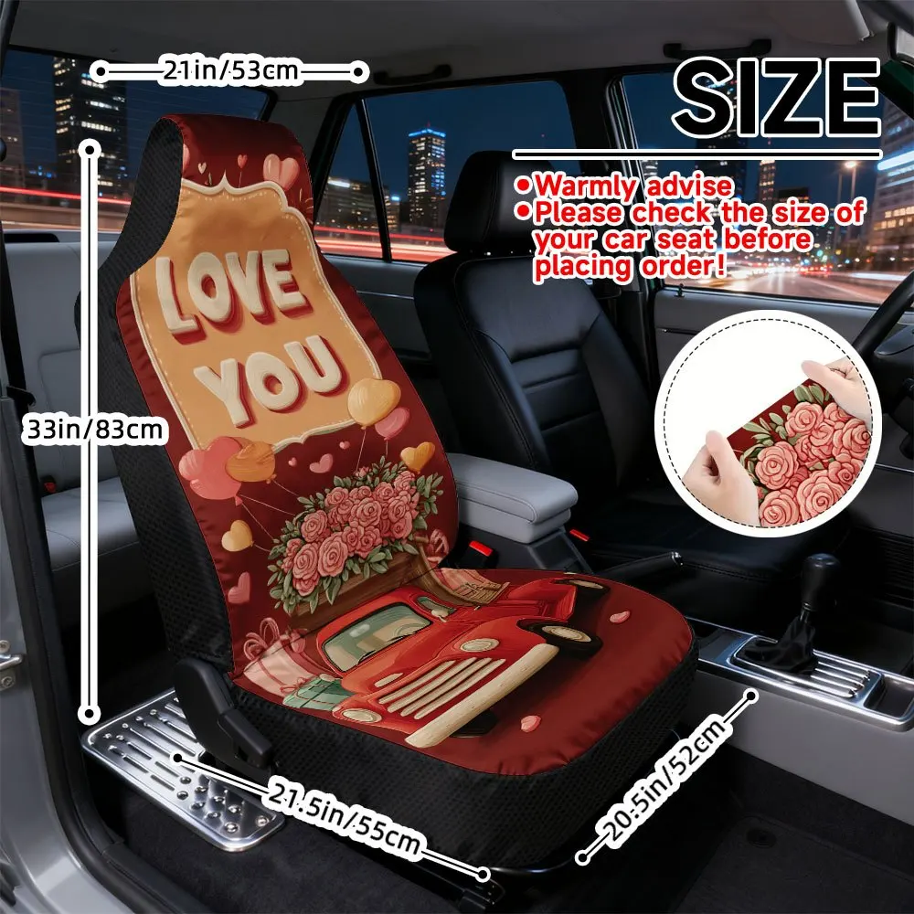 2pcs, Modern Valentine's Day Love Truck Print Front Seat Covers, Durable And Soft, Fit For Front Seats, Ideal For Stylish Inter