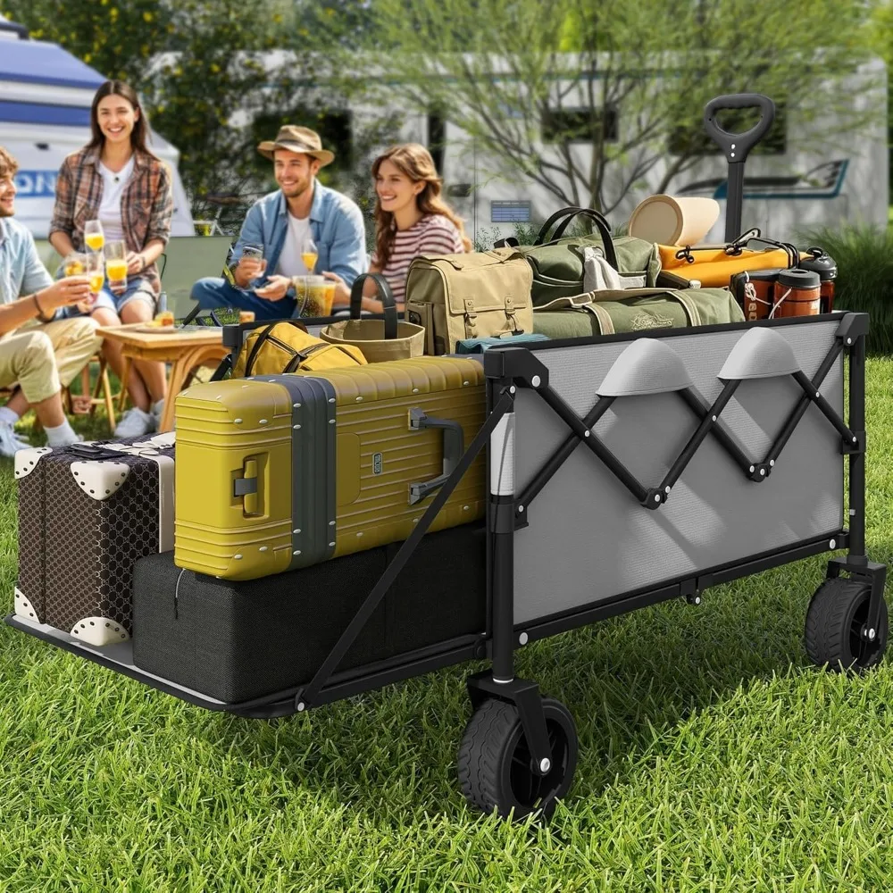 Extra Long 45-inch Collapsible Heavy-Duty Wagon Cart with Tailgate, 265 lbs Capacity, All-Terrain Wheels for Outdoor Activities