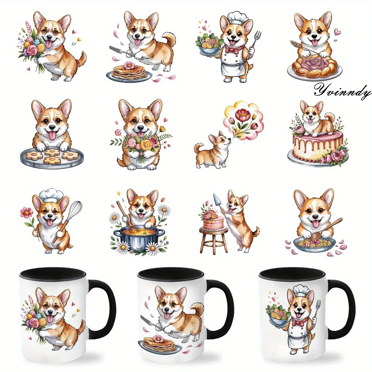 

Набор из 12 интересных наклеек с корги для стеклянных банок, УФ DTF, самоклеящаяся трансферная бумага для декора чашек и бутылок