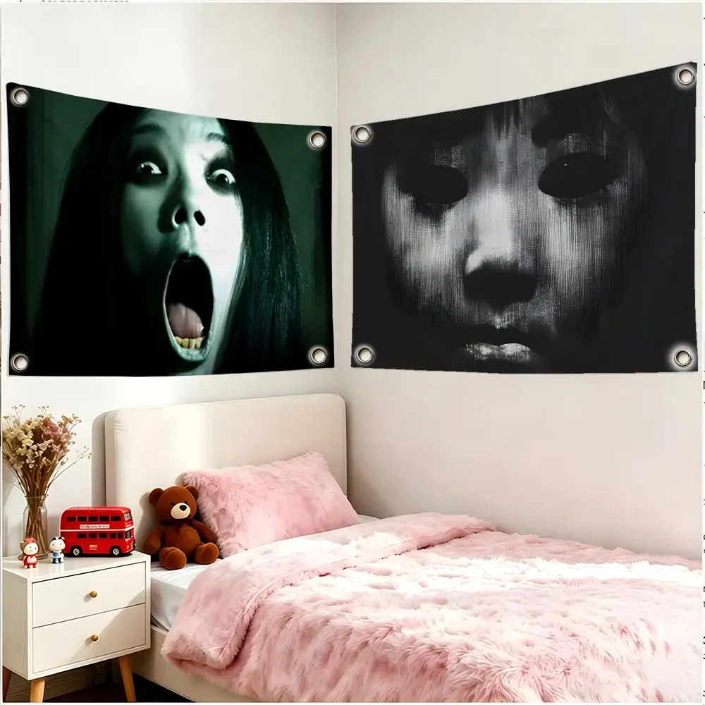 Movie Horror Ju-On Flags Borderless Four Ring Ornament Indoor Outdoor Decoration Quick Hang Install
