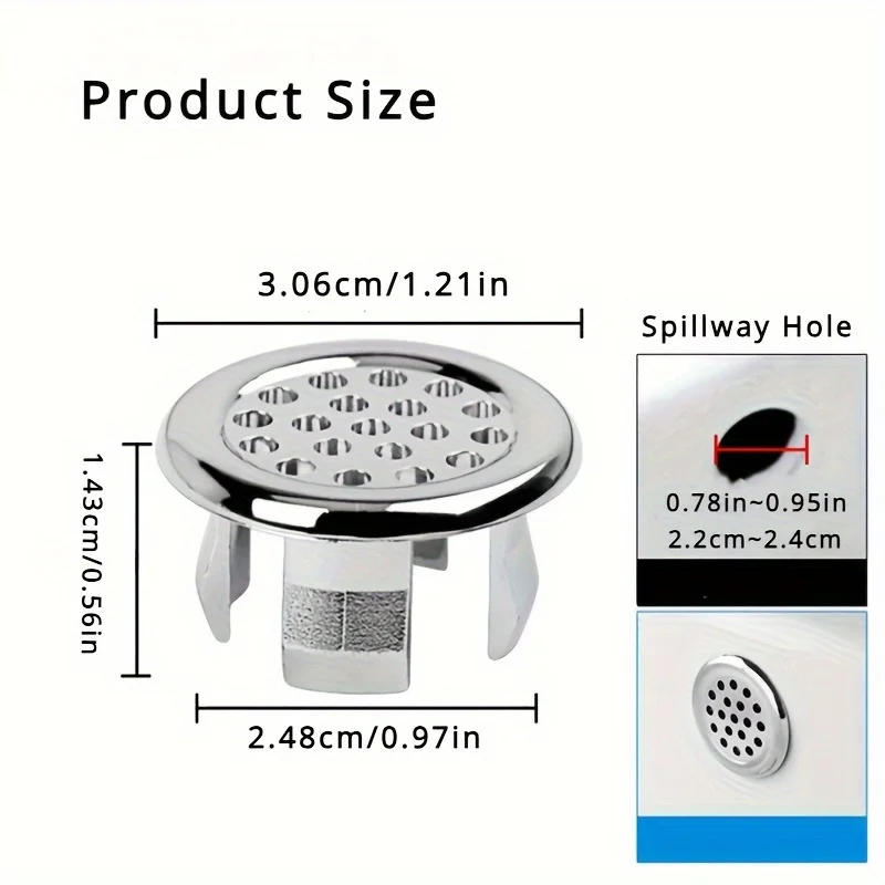 2-6pcs Chrome Sink Drain Covers Leak-Proof Easy-Install Basin Overflow Plugs for Bathroom Kitchen Round Countertop Sink Access