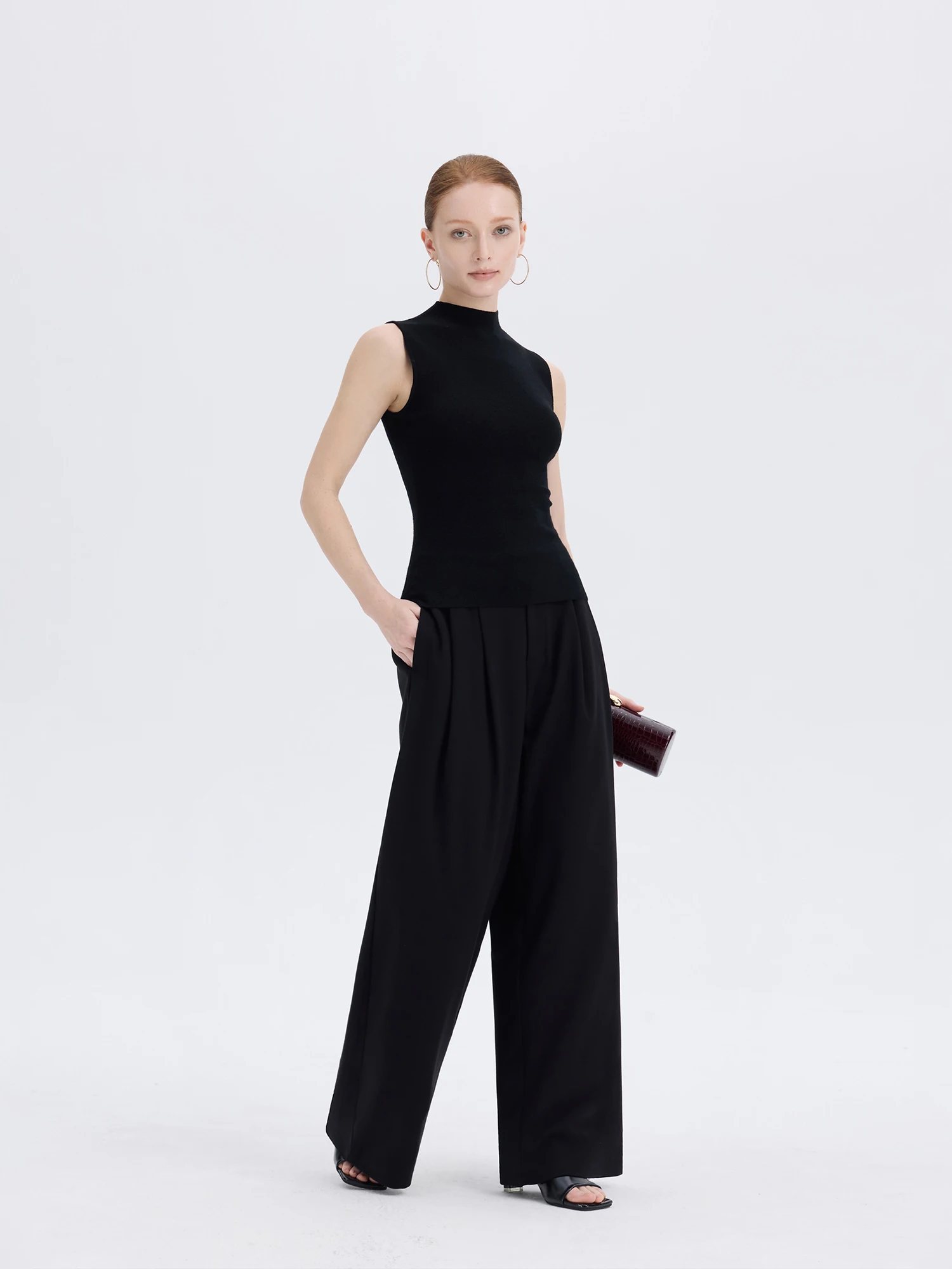 

JESS Classic Black Straight Leg Suit Pants Women's Commute Loose Drapey Wide Leg Long Trousers Casual Style Polyester Blend