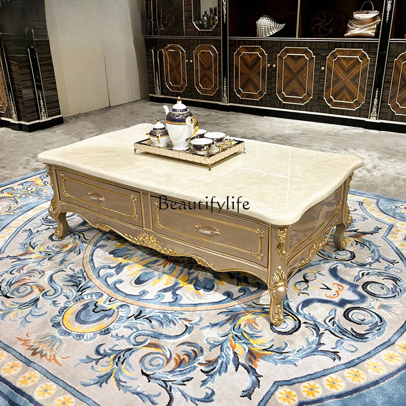 French solid wood coffee table, European court carved small apartment living room tea table