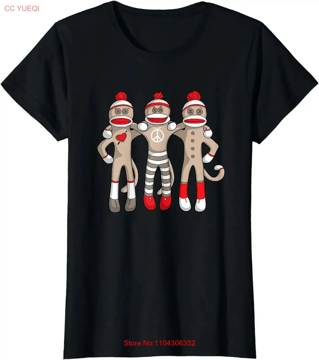 Women Peace Love Best Friends Hug Sock Monkey Christmas Holiday T-Shirt long or short sleeves