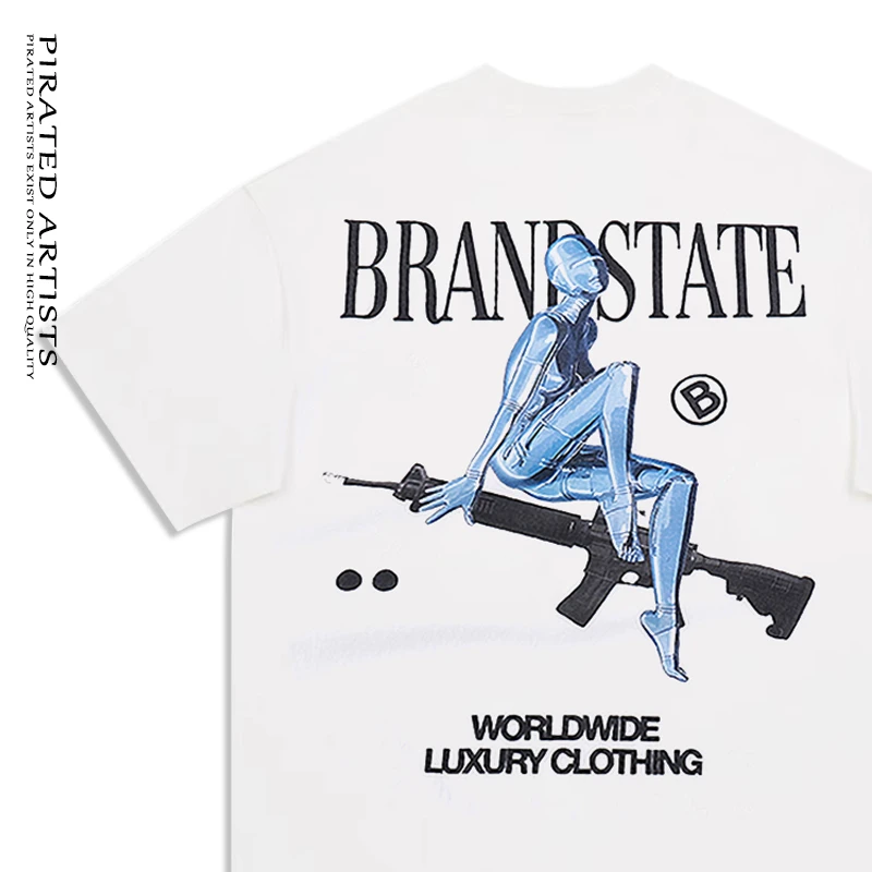 

Pirate artist niche design printed crew neck short sleeve T-shirt men's and women's summer crew neck