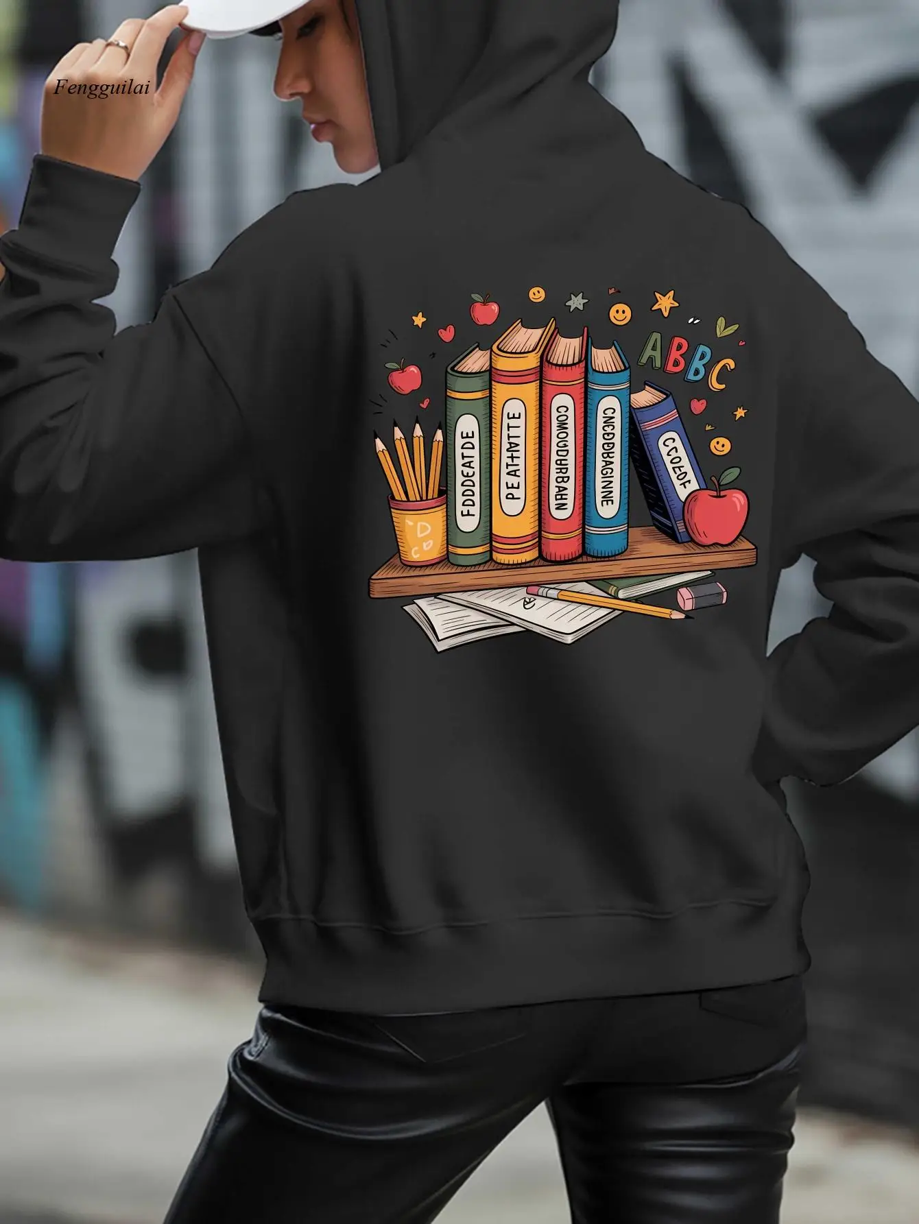 Book Wo Casual Sweatshirt Back Printed Fashionable Trendy Hooded Pullover, Wo Autumn and Winter Warm Casual