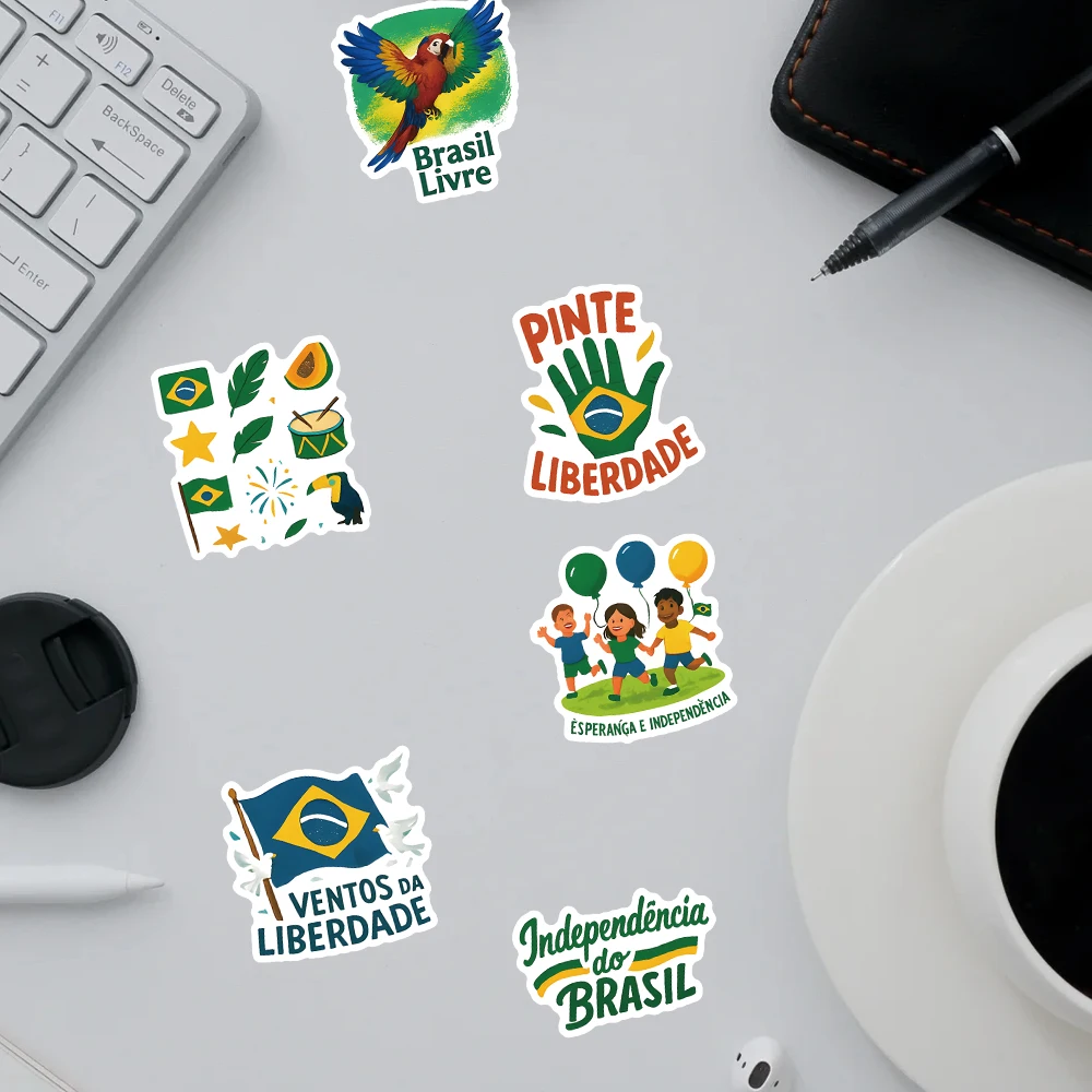 54 قطعة من ملصقات الفينيل الثقافية الملونة للليوم الوطني في البرازيل، ملصقات الكمبيوتر المحمول والمجلة، ديكور احتفالي للفخر بنفسك