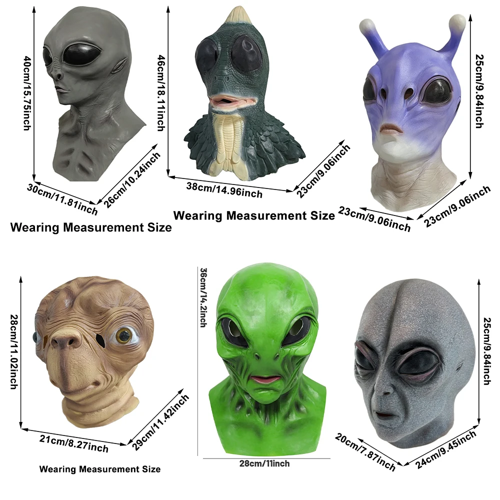 Various Alien Latex Mask Creepy Alien Full Head Mask Halloween Party Carnival Cosplay Extraterrestrial Costumes Props Head Cover