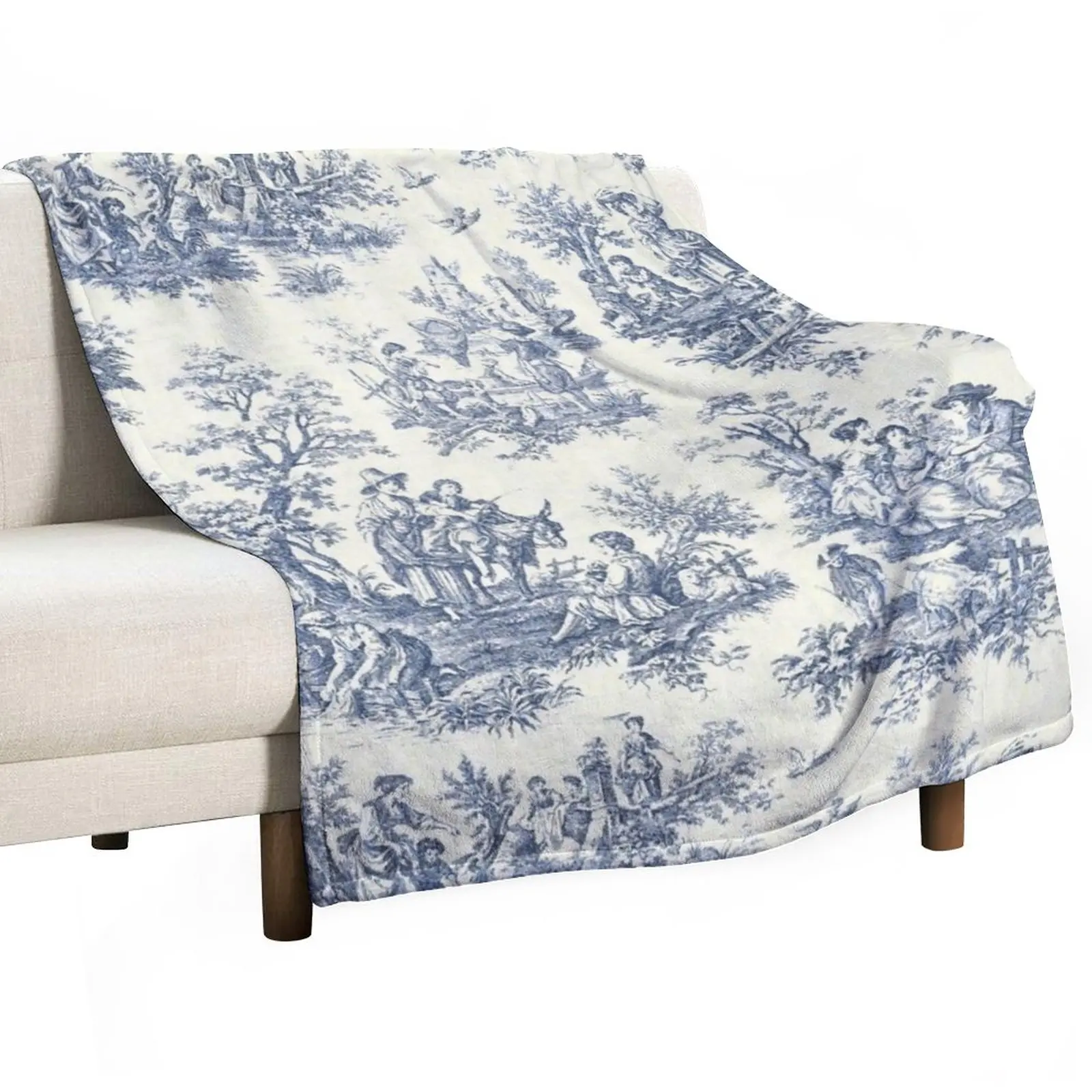 Powder Blue French Toile Picnic Designs Throw Blanket Decorative Throw Blanket Flannel Fabric Fashion Sofa Blankets