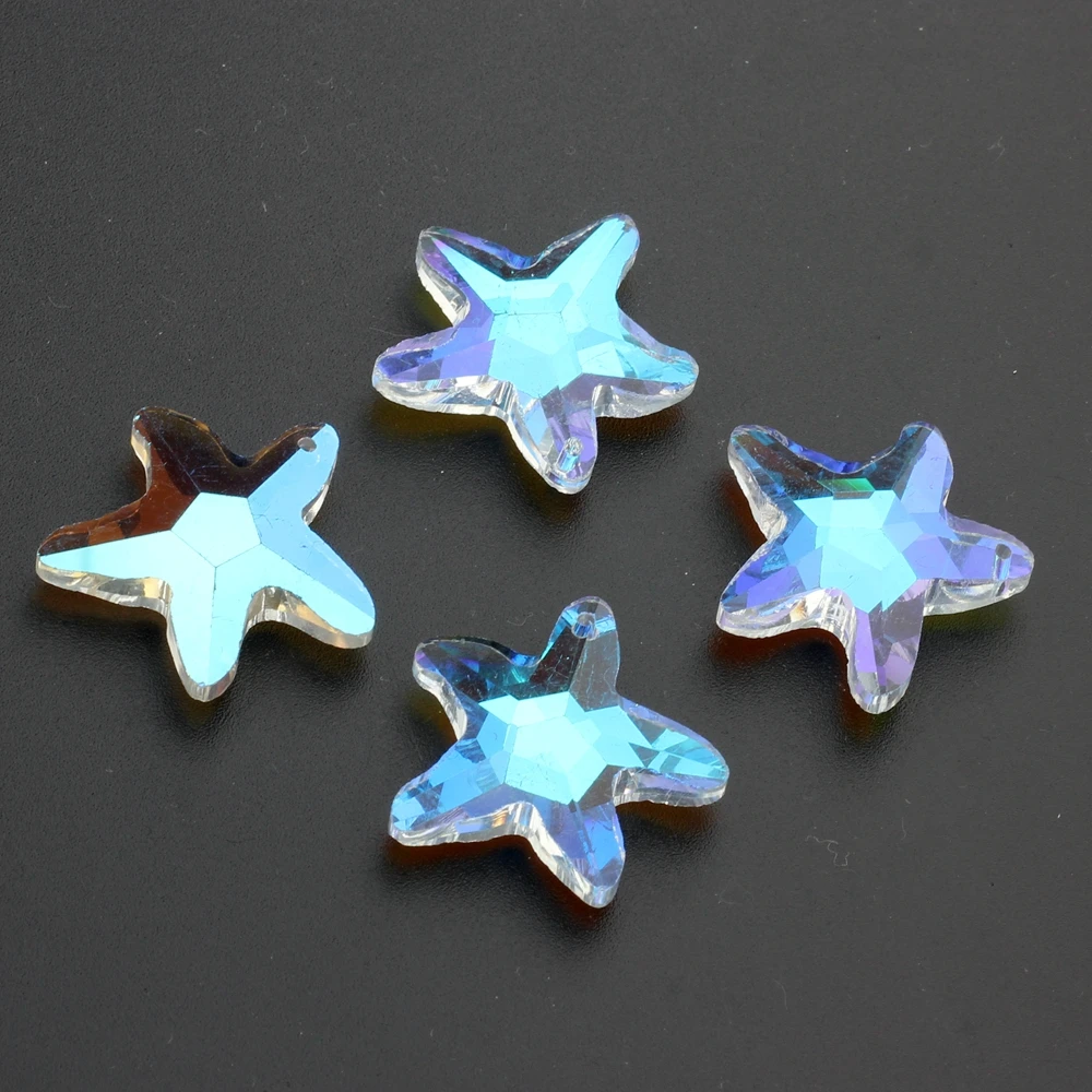 30mm 6pcs/lot Crystal Glass Starfish Loose Beads Rainbow Color Sea Star Beads Charms For DIY Handmade Jewelry Earring Making