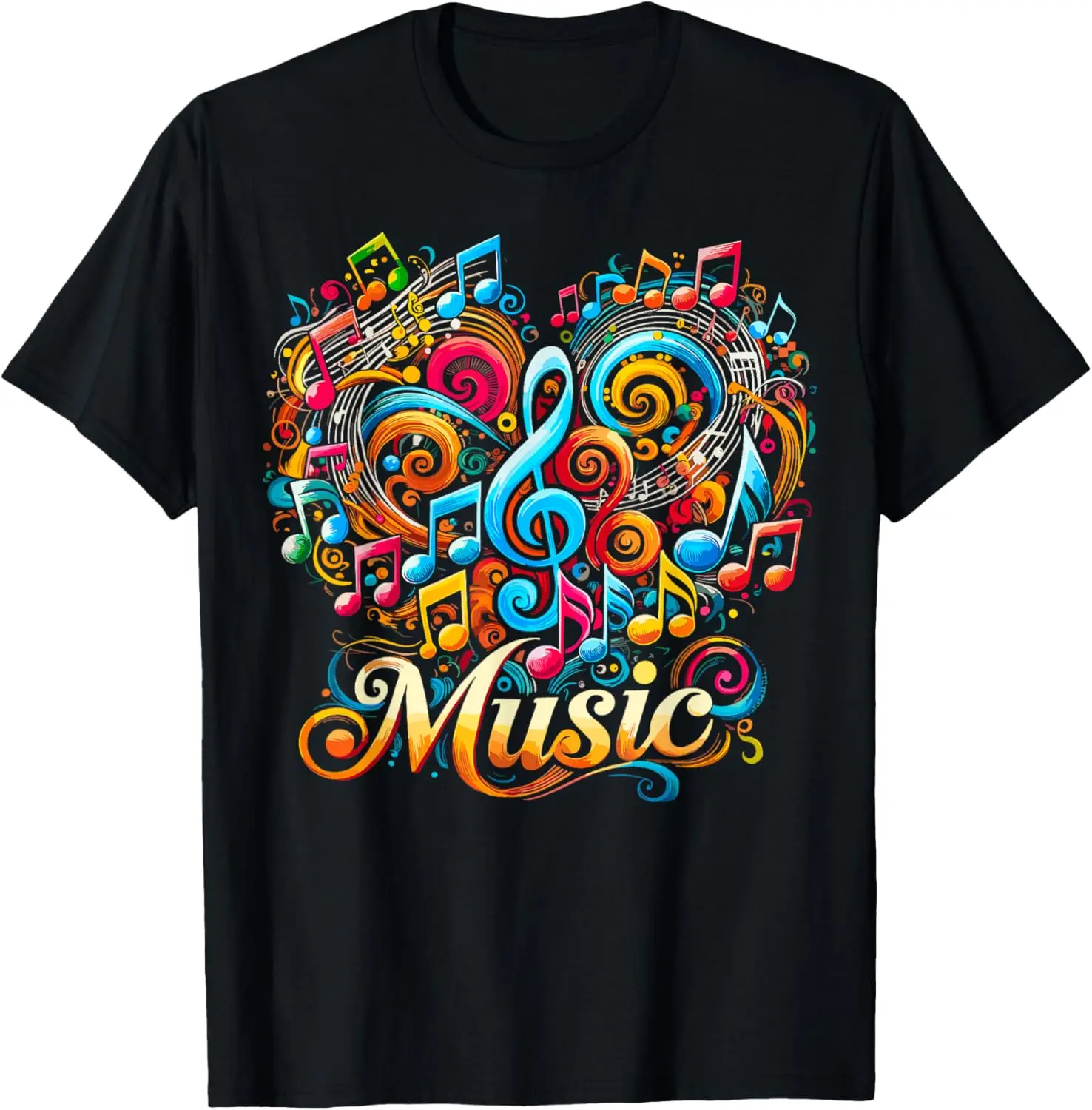 

Colorful Music Notes Treble Clef Graphic T-Shirt Men Short Sleeve Casual Cotton Print Tee