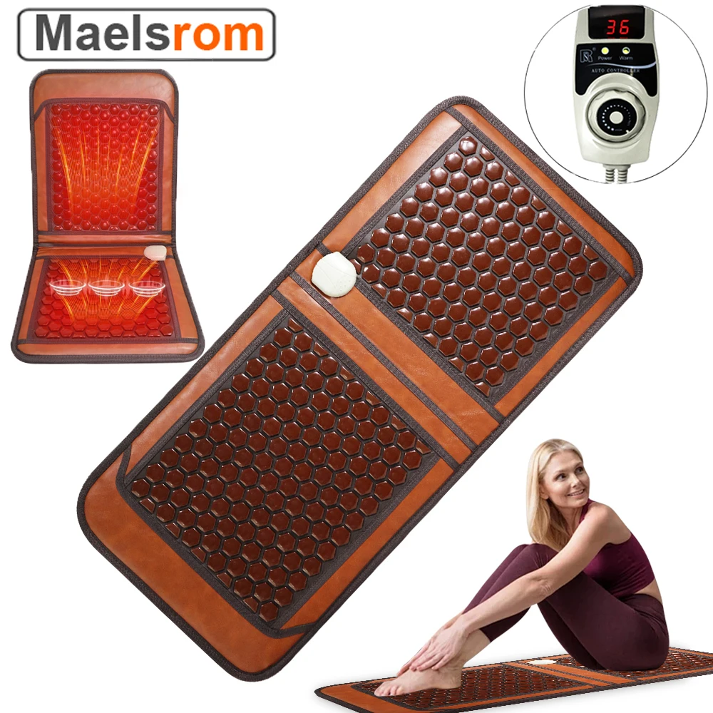 45x95CM Germanium Stones Heated Jade Mat Tourmaline Massage Chair for Back Body Warm Pain Relief Energy recovery Improve Sleep
