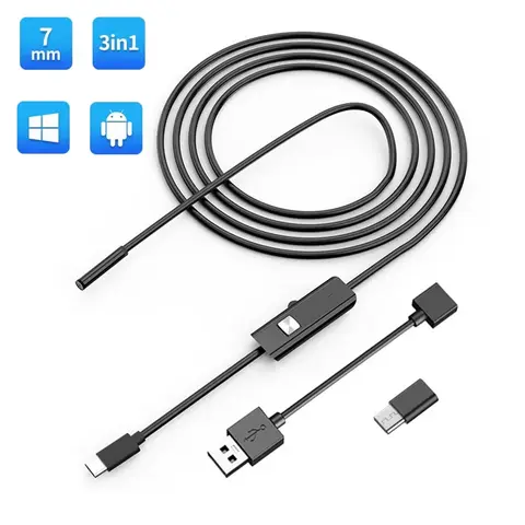 GUANMOU Android Endoscope Camera 7mm 3 IN1 Micro USB Type C Borescope Mini Camera Waterproof LED Car Inspection For Android PC