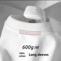 600G/ ㎡   Camiseta de manga larga para hombre, camisa americana con escote pequeño, Top holgado de algodón puro verde para otoño