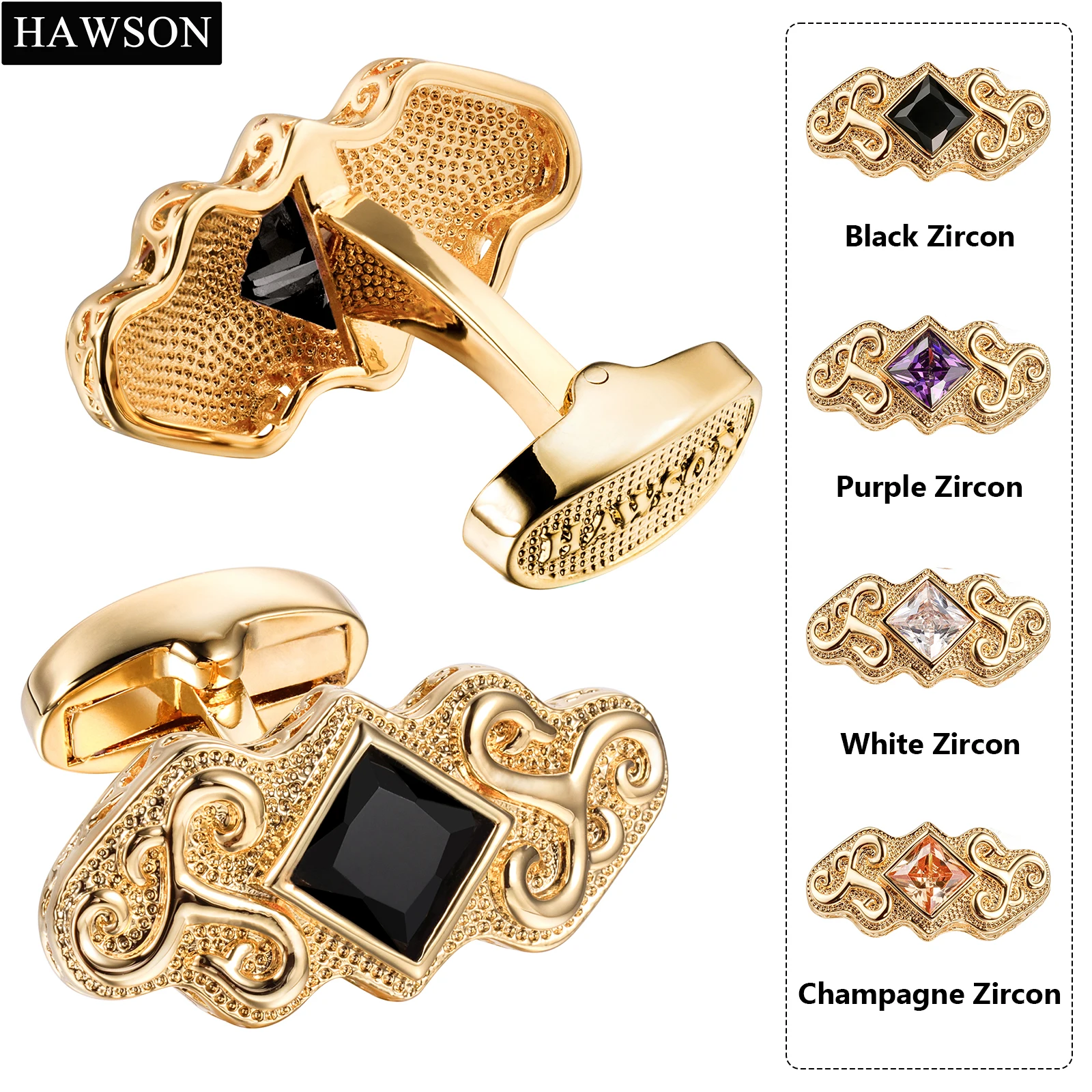 HAWSON New Arrival High Quality Unique Elegant Shirt Cufflinks For Mens Wedding Shirt With Crystal -4 Color Crystal Optional