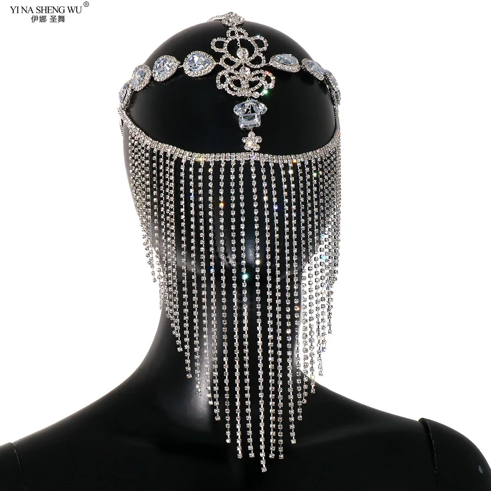 The New Drop-shaped Rhinestone Tassel Mask Personality Diamond-studded Facial Jewelry Temperament Dance Performance Accessories