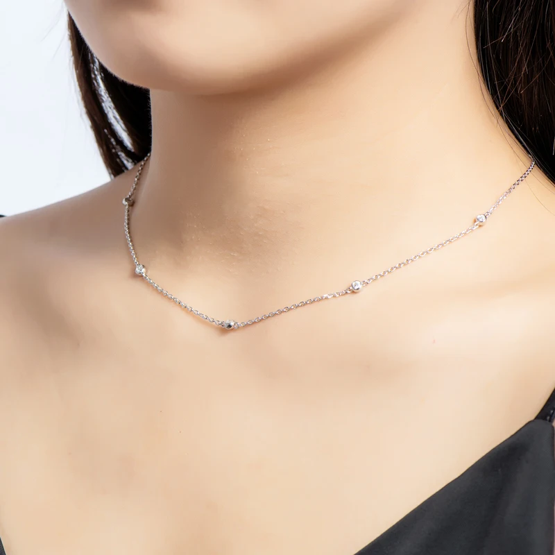 IOGOU 925 Sterling Silver Choker 2.5mm/4mm D Color Bezel Round Moissanite 14k Gold Plated Naszyjnik dla kobiet Certyfikowane prezenty jubilerskie — zdjęcie 5