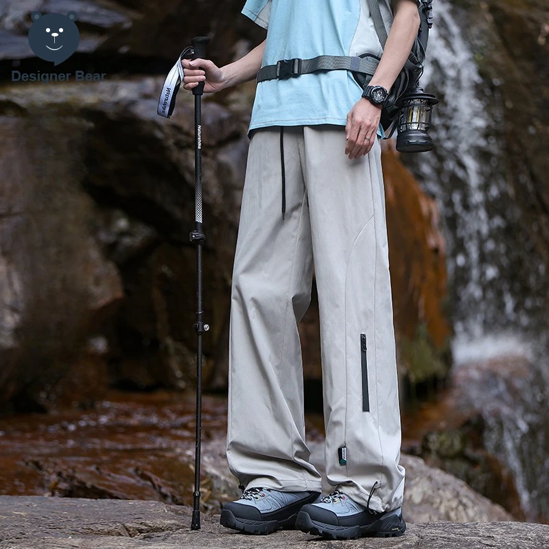 Summer Thin Outdoor Hiking Men's Casual Pants Foot Magic Drawstring Travel Baggy Cargo Pants Decorative Pocket Trousers Male