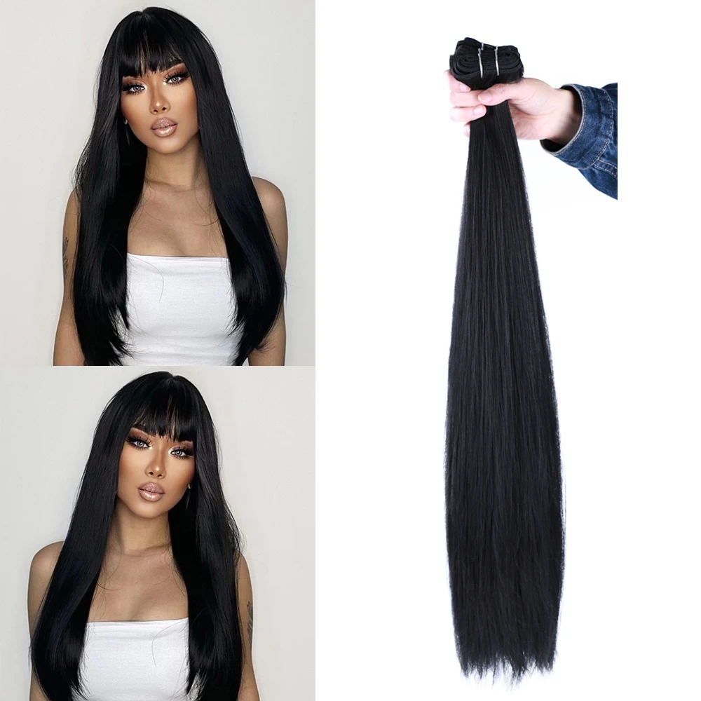 Straight Synthetic Hair Bundles Salon Natural Hair Extensions Fake Fibers Super Long Synthetic Straight Hair Weaving Full to End