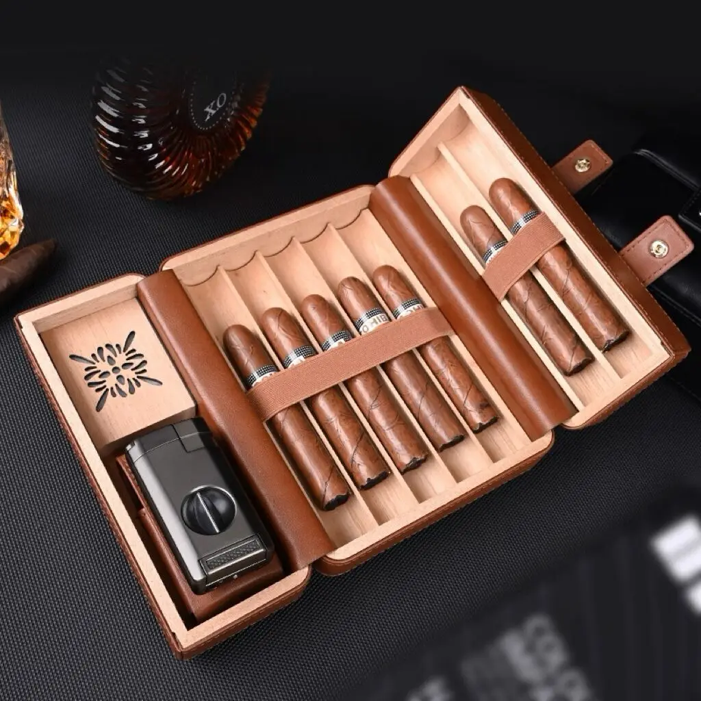 

Cigar Carrying Case, Interior Made Of Cedar Wood, A Portable And Travel-Friendly Cigar Bag.
